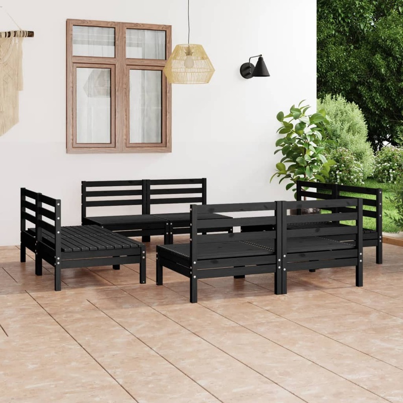 Berkfield 8 Piece Garden Lounge Set Black Solid Pinewood