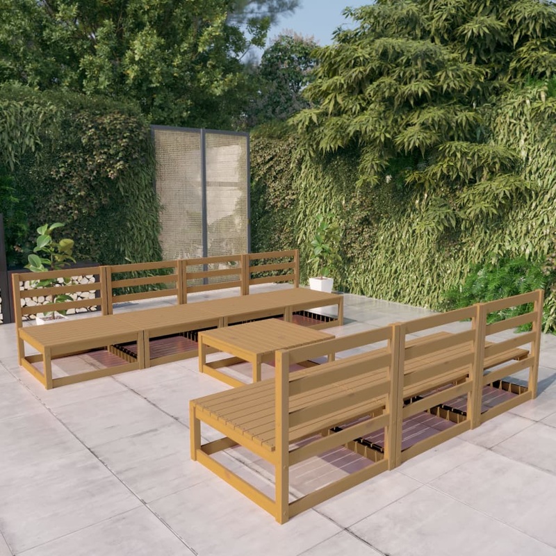 Berkfield 8 Piece Garden Lounge Set Honey Brown Solid Pinewood