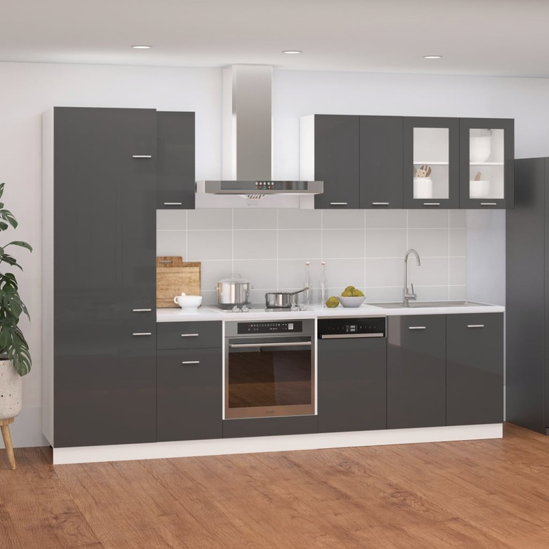 Berkfield 8 Piece Kitchen Cabinet Set High Gloss Grey Engineered Wood