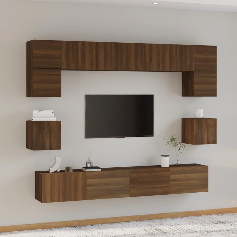 Berkfield 8 Piece TV Cabinet Set Brown Oak Engineered Wood