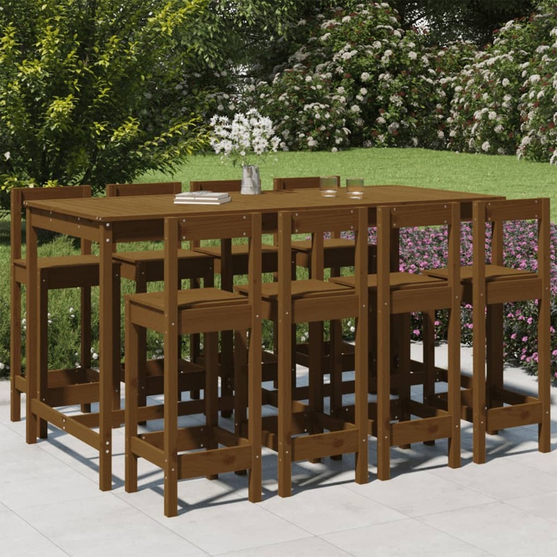 Berkfield 9 Piece Garden Bar Set Honey Brown Solid Wood Pine