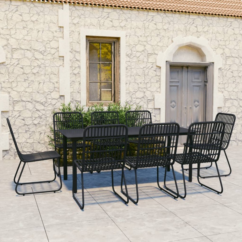 Berkfield 9 Piece Outdoor Dining Set Poly Rattan and Glass