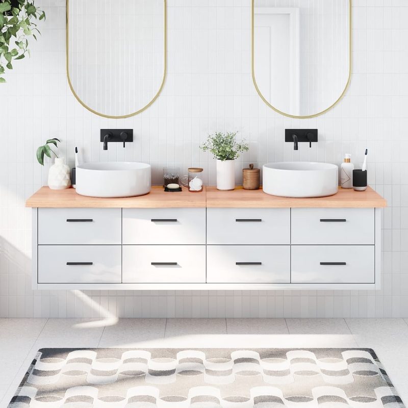 Berkfield Bathroom Countertop Light Brown 200x60x4 cm Treated Solid Wood