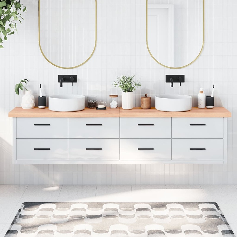 Berkfield Bathroom Countertop Light Brown 220x40x6 cm Treated Solid Wood