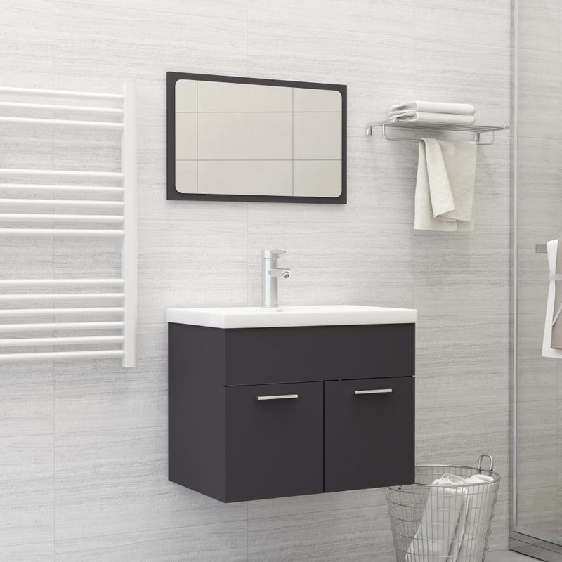 Berkfield Bathroom Furniture Set Grey Engineered Wood