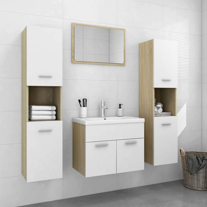 Berkfield Bathroom Furniture Set White and Sonoma Oak Engineered Wood