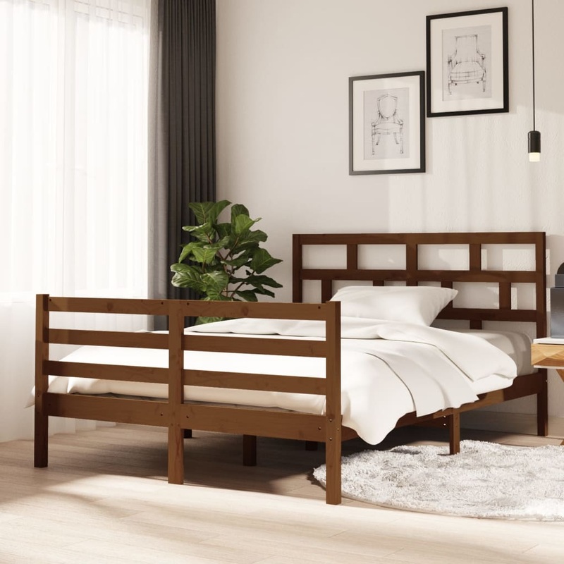 Berkfield Bed Frame Honey Brown 135×190 cm Double Solid Wood