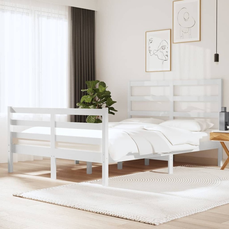 Berkfield Bed Frame White Solid Wood Pine 150×200 cm King Size