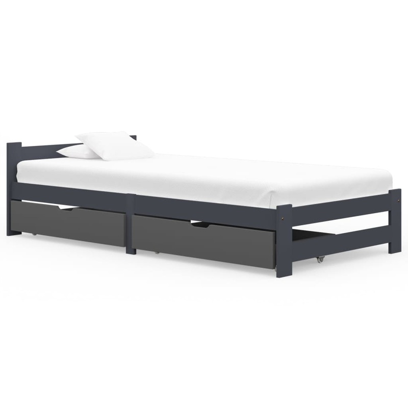 Berkfield Bed Frame with 2 Drawers Dark Grey Solid Pinewood 100×200 cm