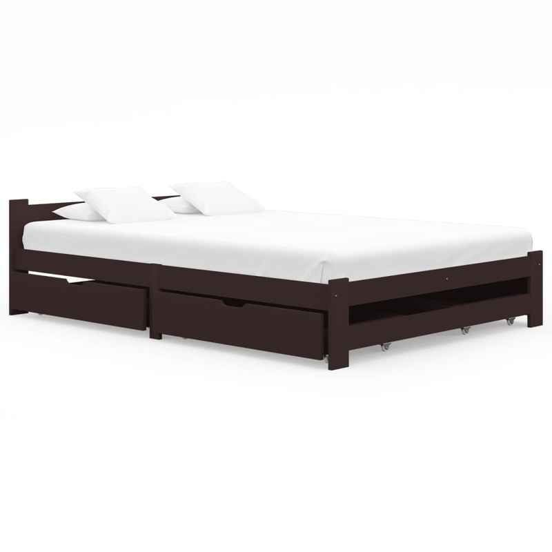 Berkfield Bed Frame with 4 Drawers Dark Brown Solid Pinewood 140×200 cm