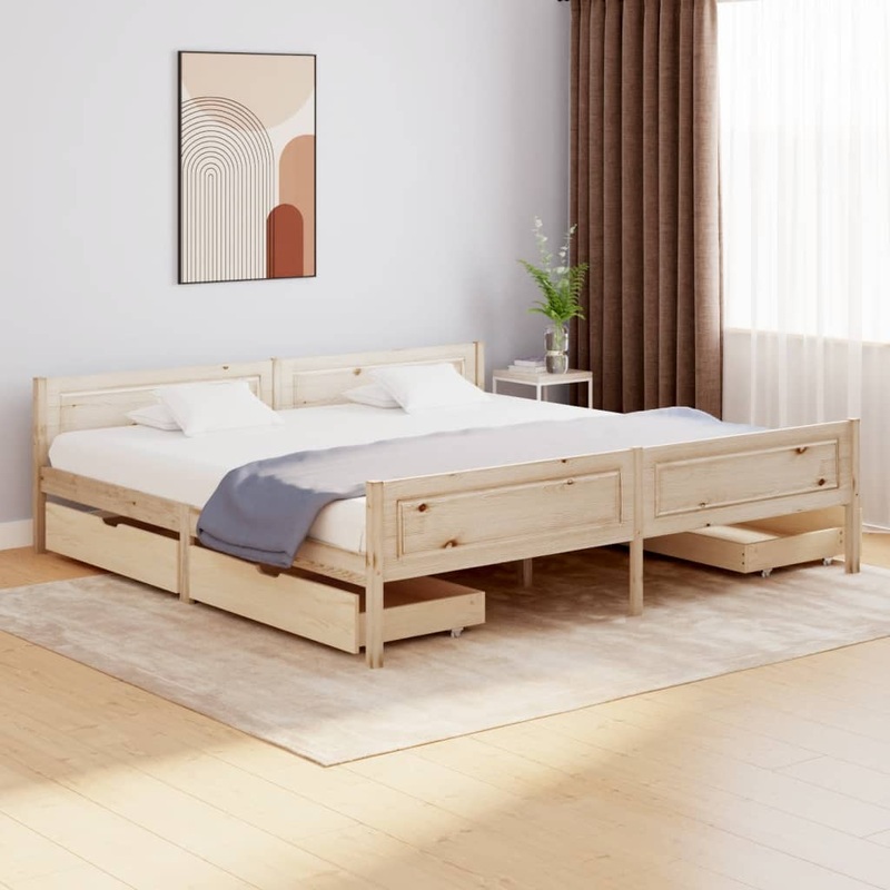 Berkfield Bed Frame with 4 Drawers Solid Wood Pine 180×200 cm
