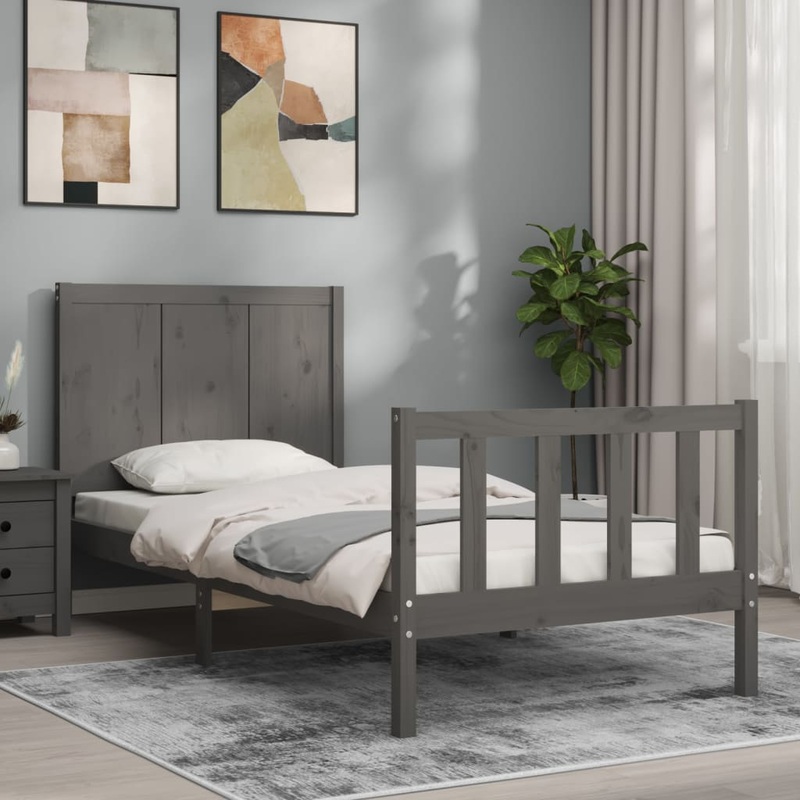 Berkfield Bed Frame with Headboard Grey Single Solid Wood