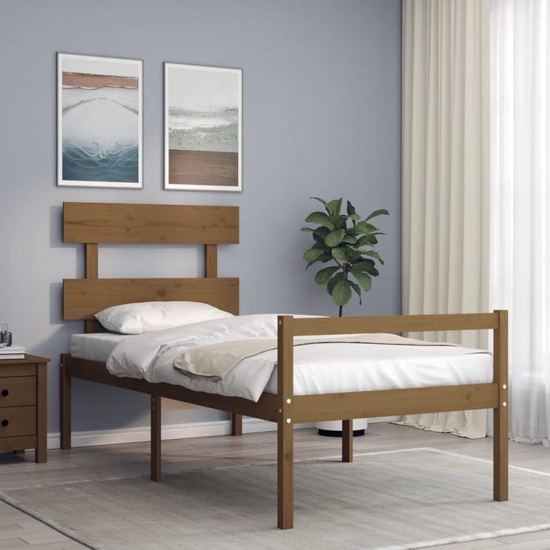Berkfield Bed Frame with Headboard Honey Brown 100×200 cm Solid Wood