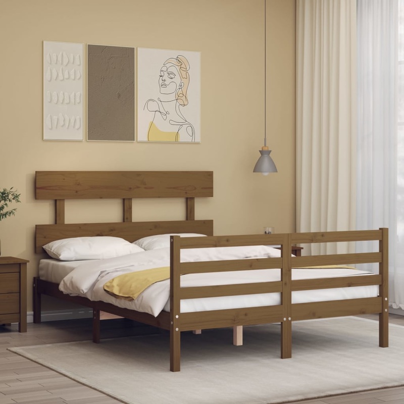 Berkfield Bed Frame with Headboard Honey Brown 120×200 cm Solid Wood