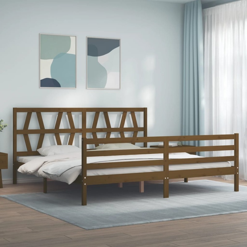 Berkfield Bed Frame with Headboard Honey Brown Super King Size Solid Wood