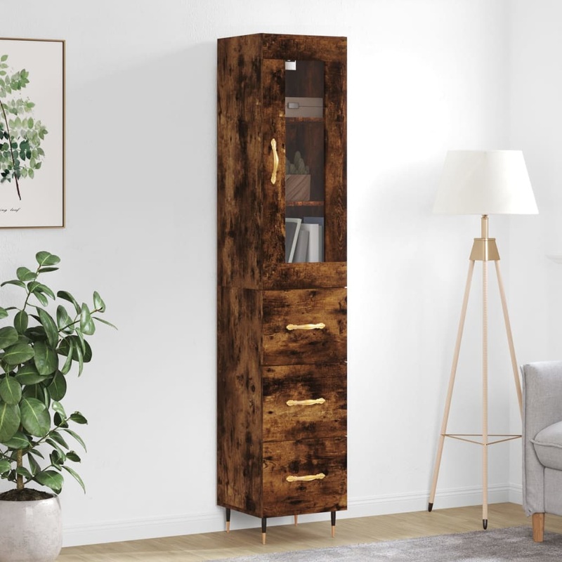 Berkfield Highboard Smoked Oak 34.5x34x180 cm__Engineered Wood