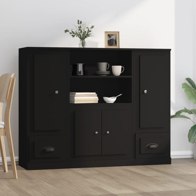 Berkfield Highboards 3 pcs Black Engineered Wood