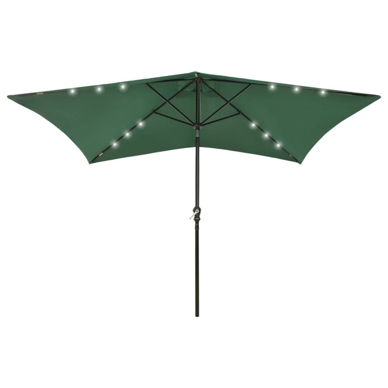 Berkfield Parasol with LEDs and Steel Pole Green 2×3 m