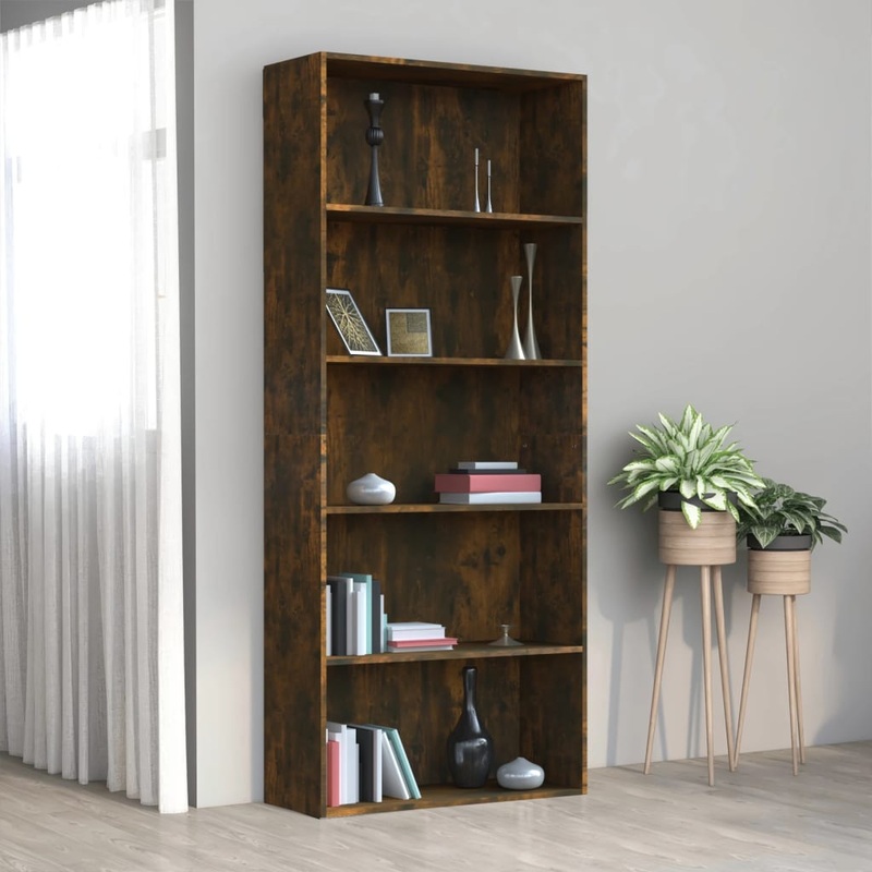 Berkfield 5-Tier Book Cabinet Smoked Oak 80x30x189 cm Engineered Wood