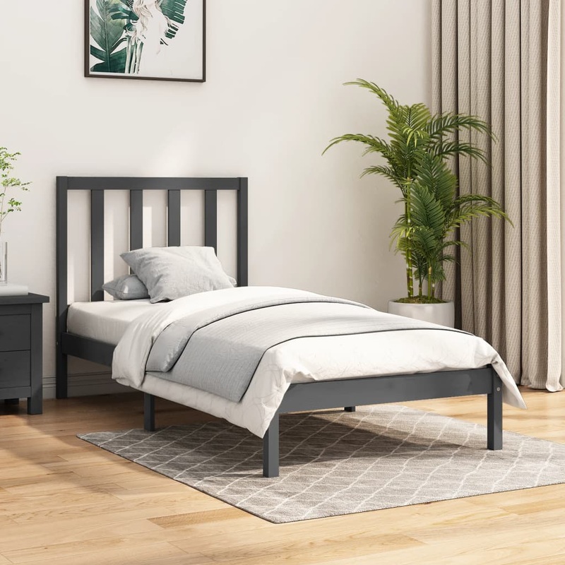 Berkfield Bed Frame Grey Solid Wood Pine 75×190 cm Small Single