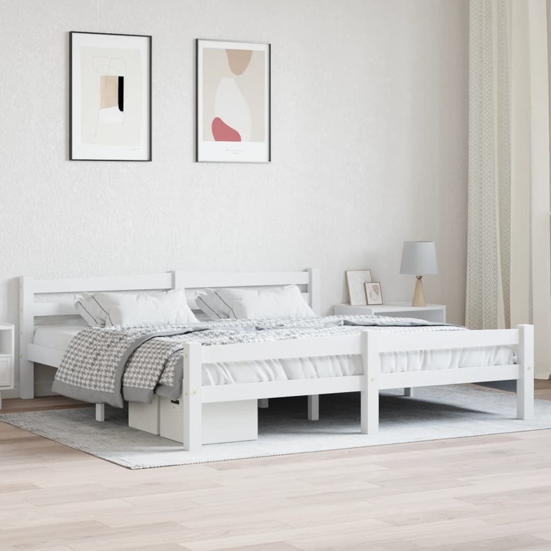 Berkfield Bed Frame White Solid Pinewood 180×200 cm 6FT Super King