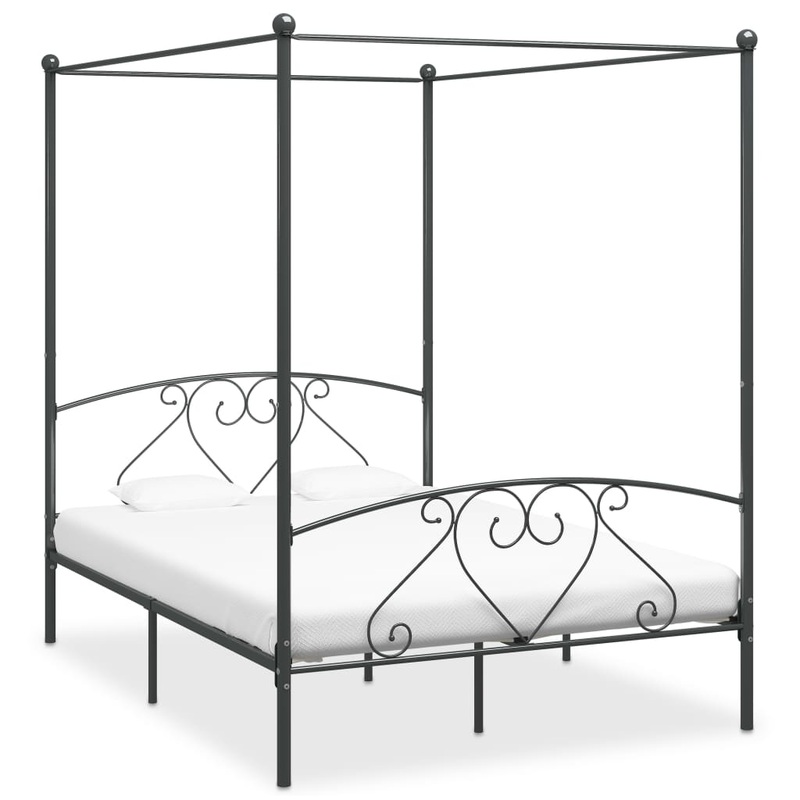 Berkfield Canopy Bed Frame Grey Metal 160×200 cm