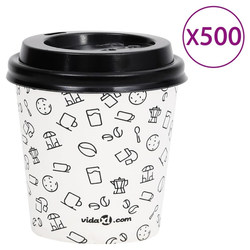 Berkfield Coffee Paper Cups with Lids 120 ml 500 pcs White and Black
