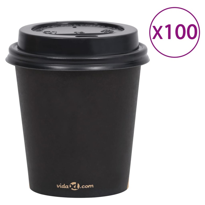 Berkfield Coffee Paper Cups with Lids 200 ml 100 pcs Black