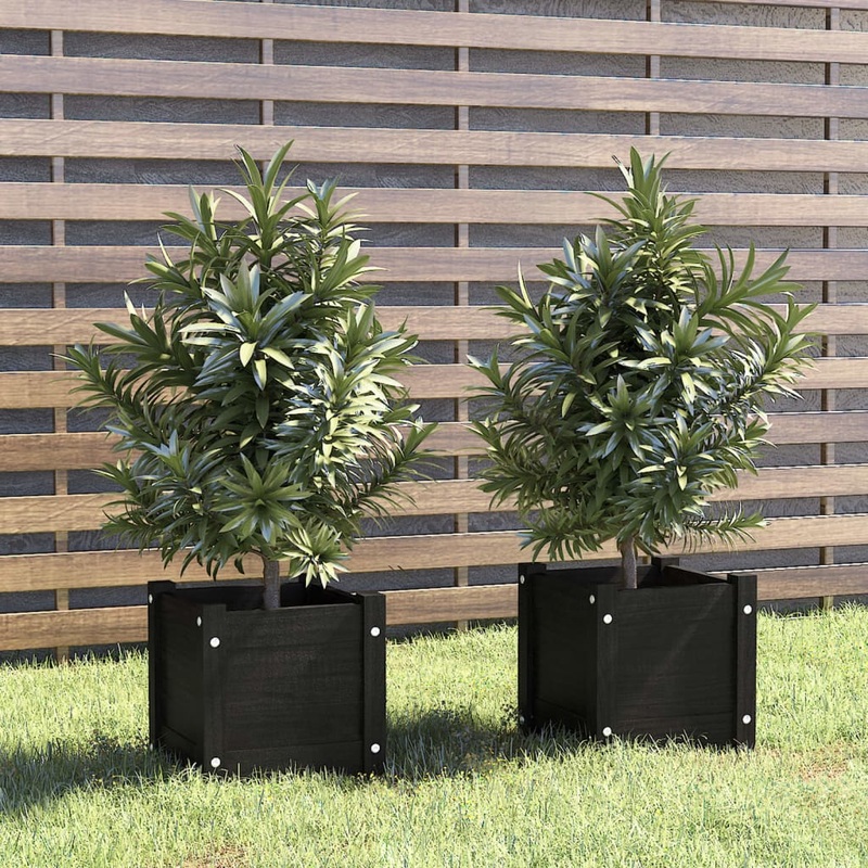 Berkfield Garden Planters 2 pcs Black 31x31x31 cm Solid Pinewood