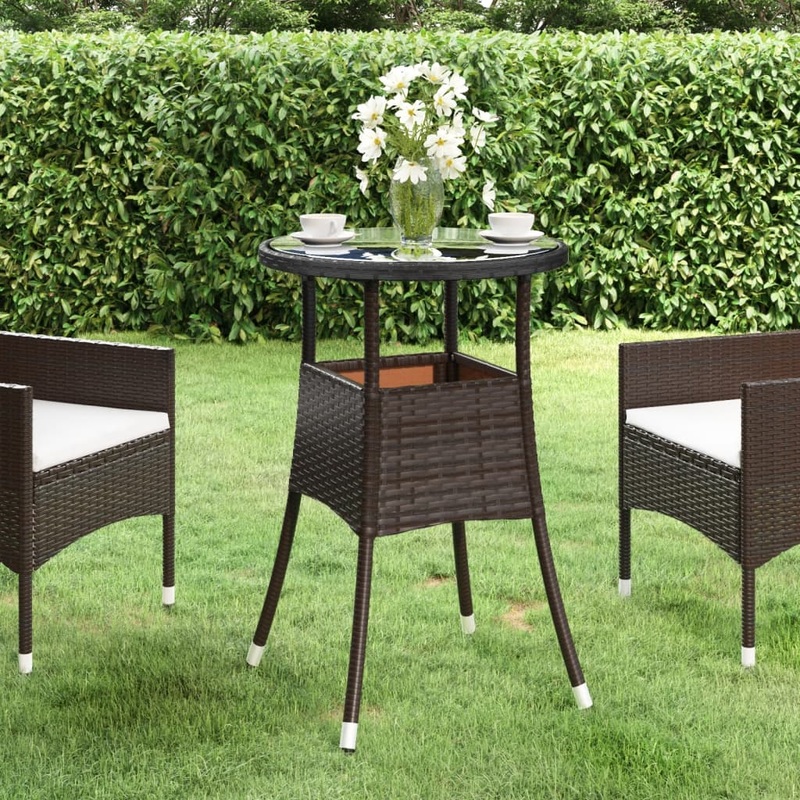 Berkfield Garden Table _60x75 cm Tempered Glass and Poly Rattan Brown