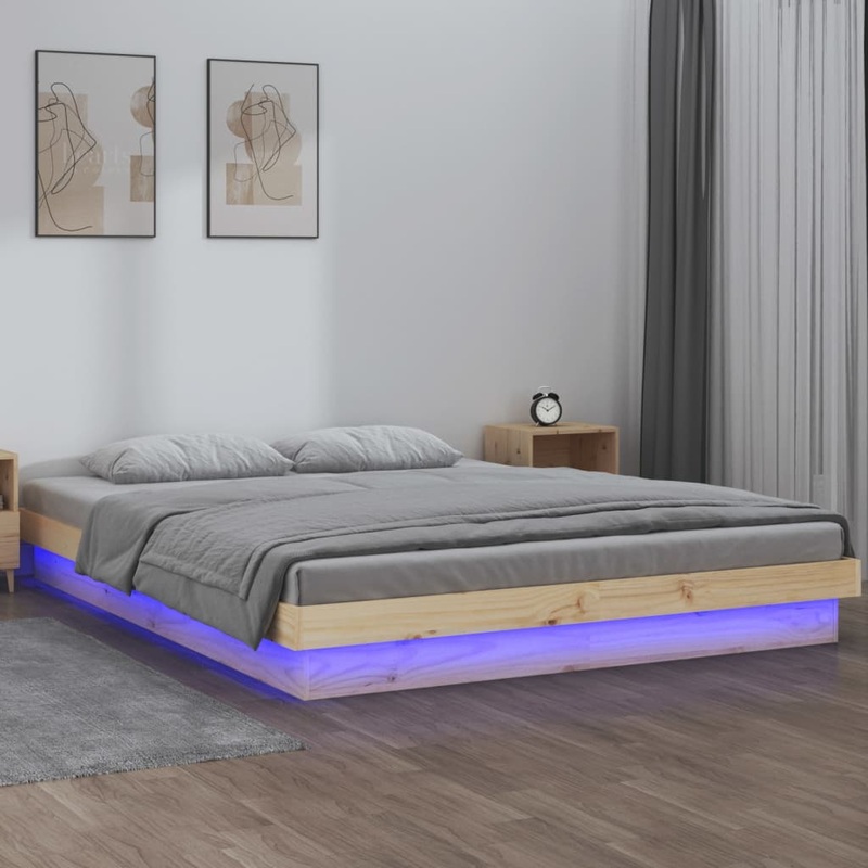 Berkfield LED Bed Frame 135×190 cm Double Solid Wood