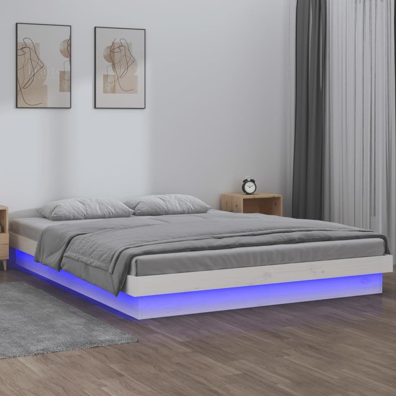 Berkfield LED Bed Frame White 160×200 cm Solid Wood