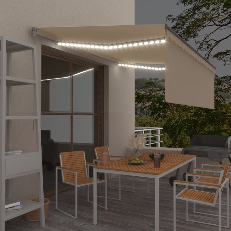 Berkfield Manual Retractable Awning with Blind&LED 4.5x3m Cream
