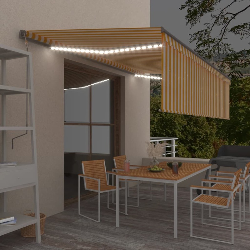 Berkfield Manual Retractable Awning with Blind&LED 5x3m Yellow&White