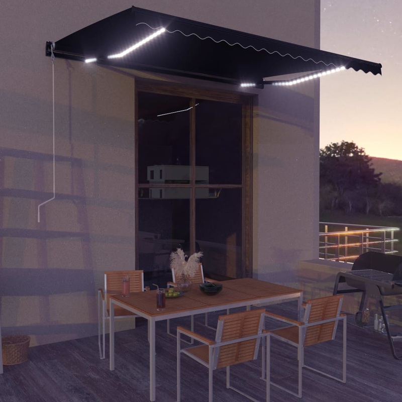 Berkfield Manual Retractable Awning with LED 450×300 cm Anthracite