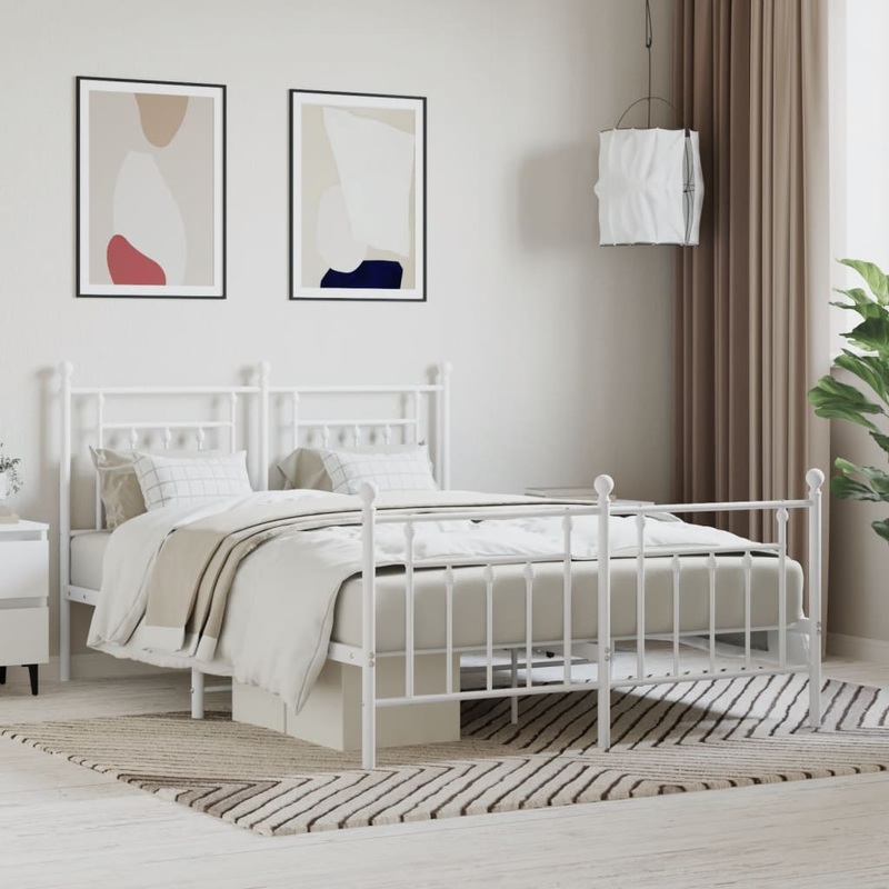 Berkfield Metal Bed Frame with Headboard and Footboard White 150×200 cm