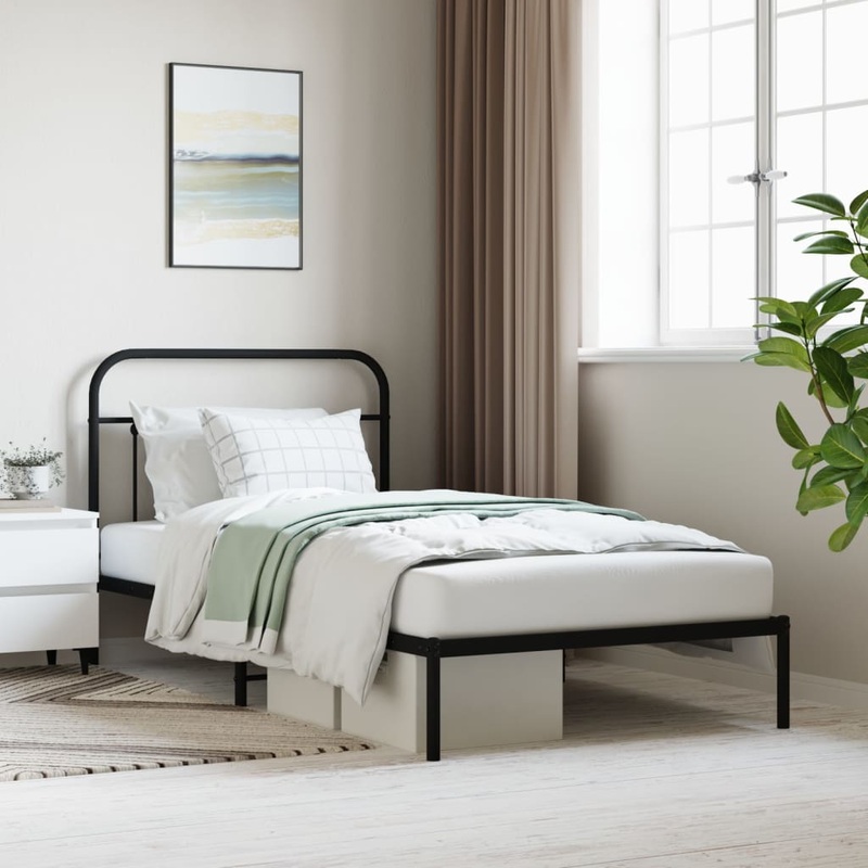 Berkfield Metal Bed Frame with Headboard Black 100×200 cm