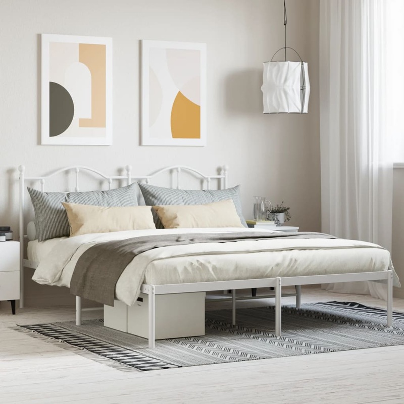 Berkfield Metal Bed Frame with Headboard White 183×213 cm