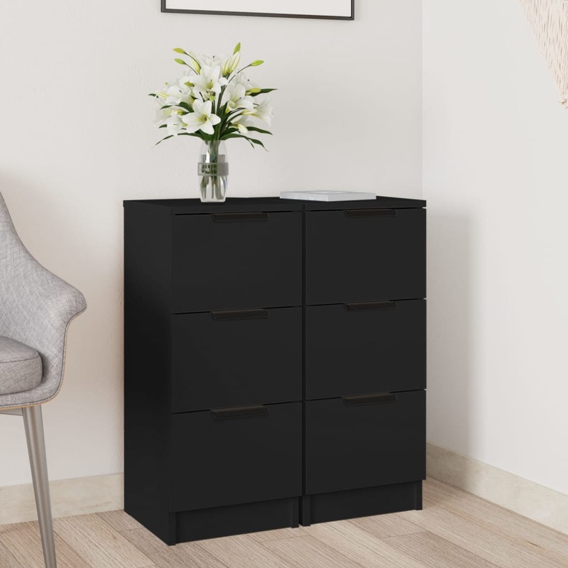 Berkfield Sideboards 2 pcs Black 30x30x70 cm Engineered Wood