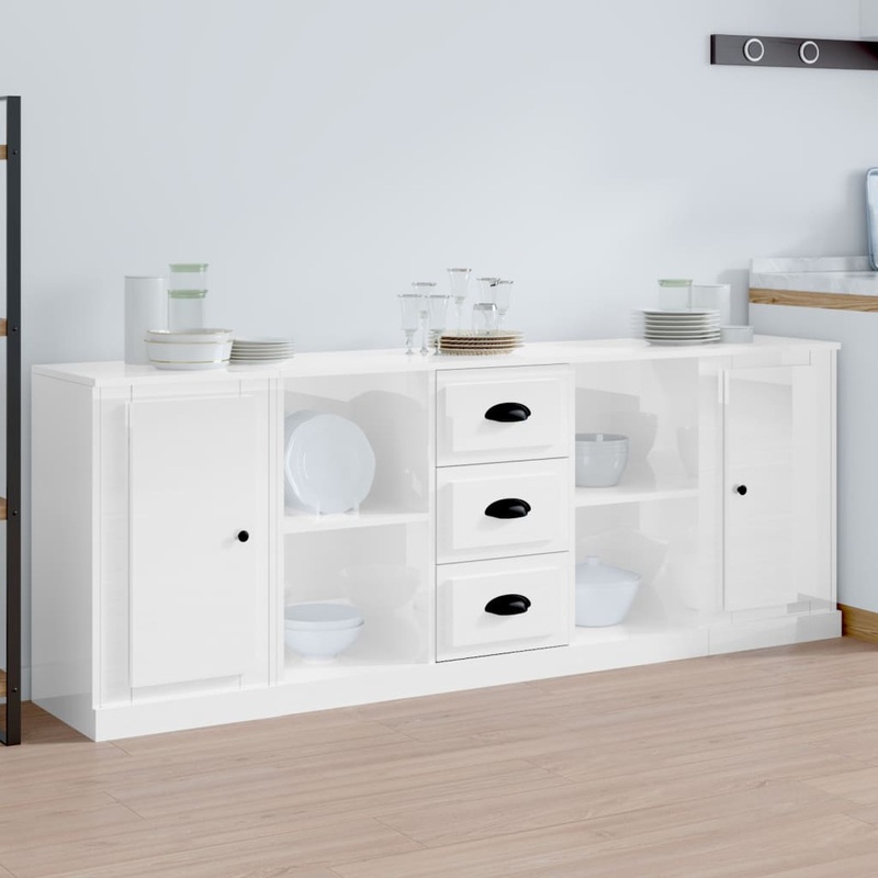 Berkfield Sideboards 3 pcs High Gloss White Engineered Wood
