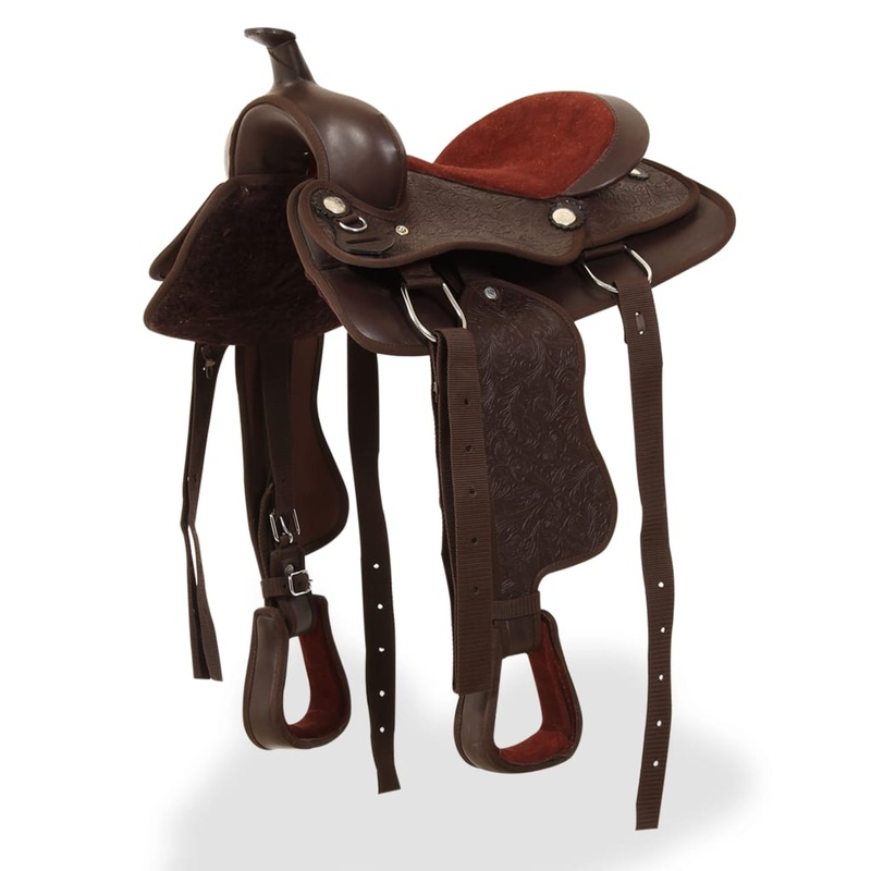 Berkfield Western Saddle. Headstall&Breast Collar Real Leather 12 Brown