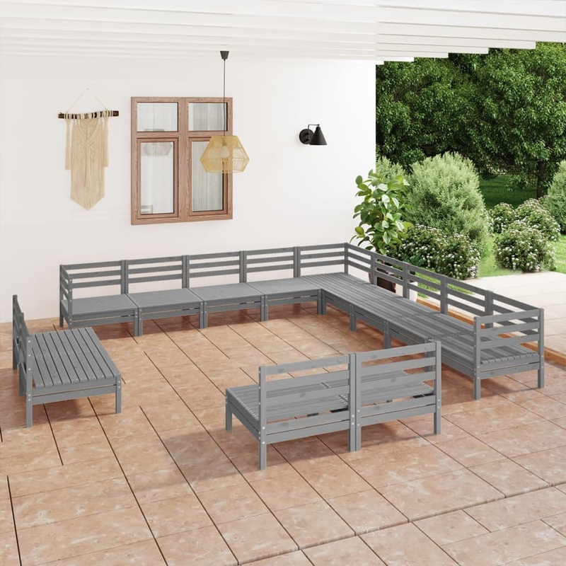 Berkfield 13 Piece Garden Lounge Set Solid Wood Pine Grey