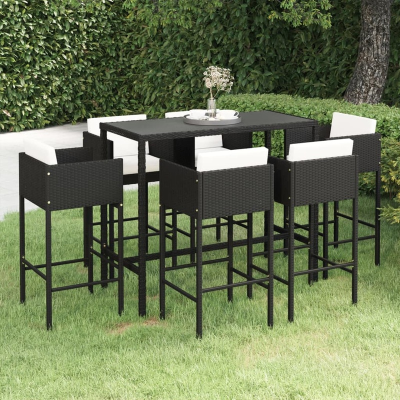 Berkfield 7 Piece Garden Bar Set with Cushions Poly Rattan Black