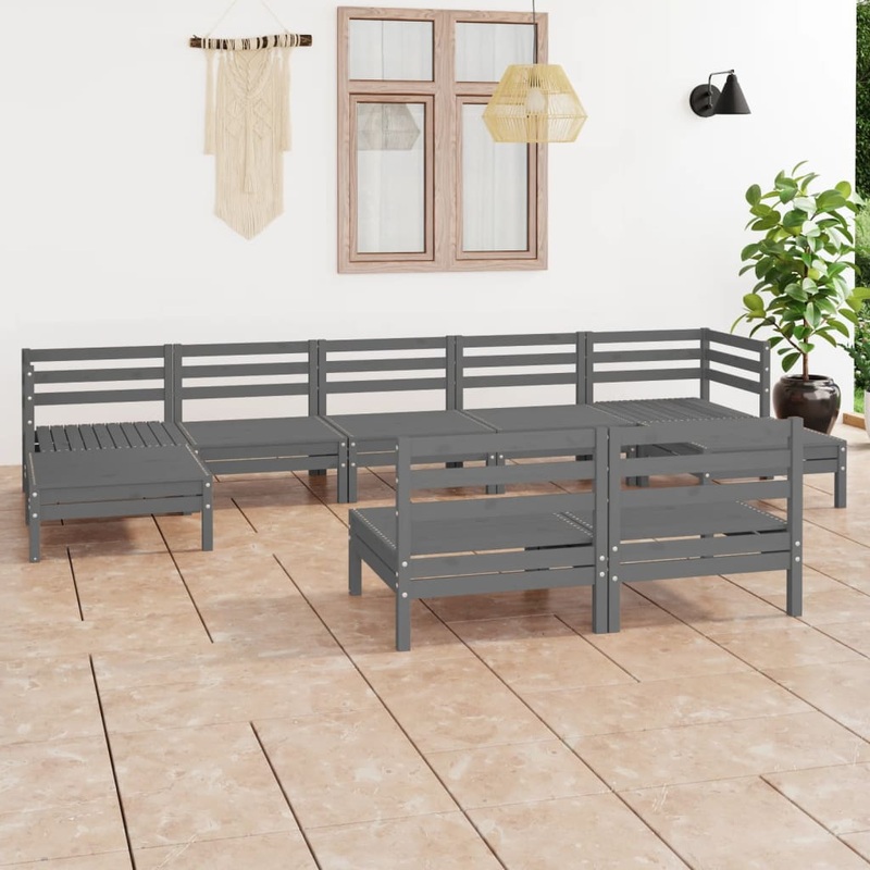 Berkfield 9 Piece Garden Lounge Set Grey Solid Wood Pine