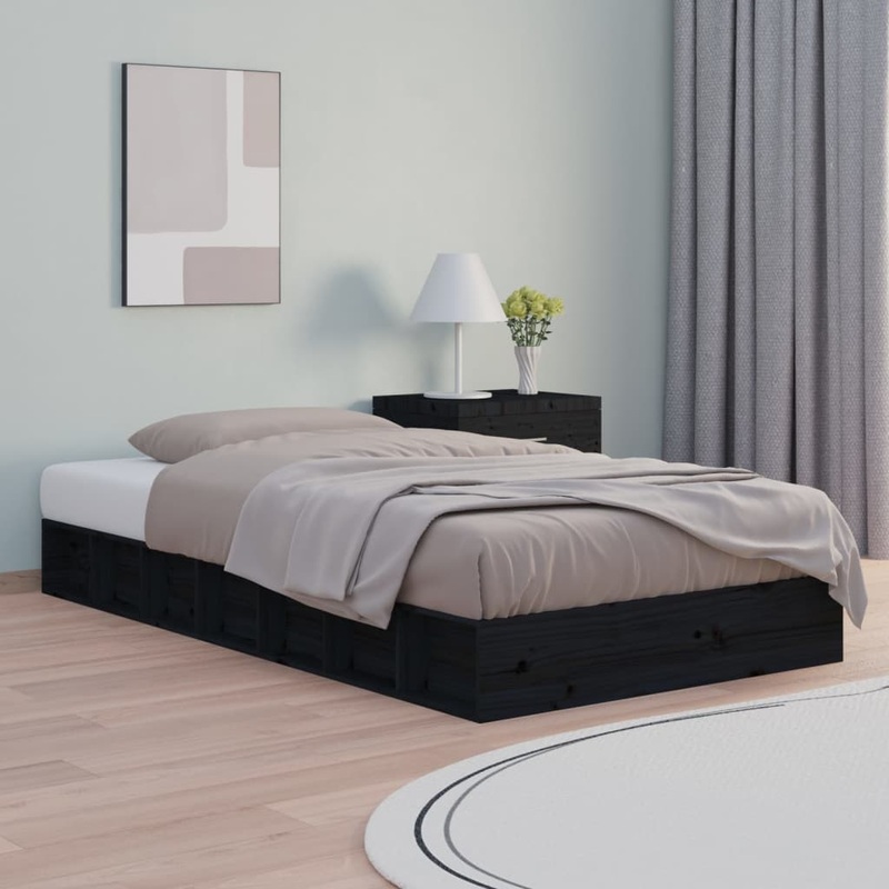 Berkfield Bed Frame Black 75×190 cm Small Single Solid Wood