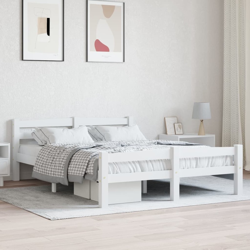 Berkfield Bed Frame White Solid Pinewood 140×200 cm