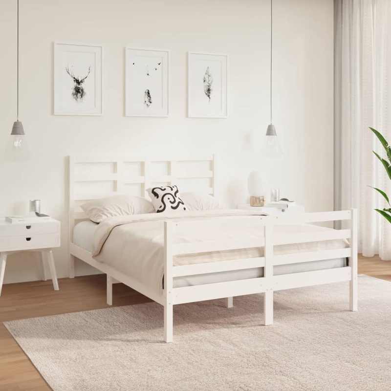 Berkfield Bed Frame White Solid Wood 120×190 cm Small Double