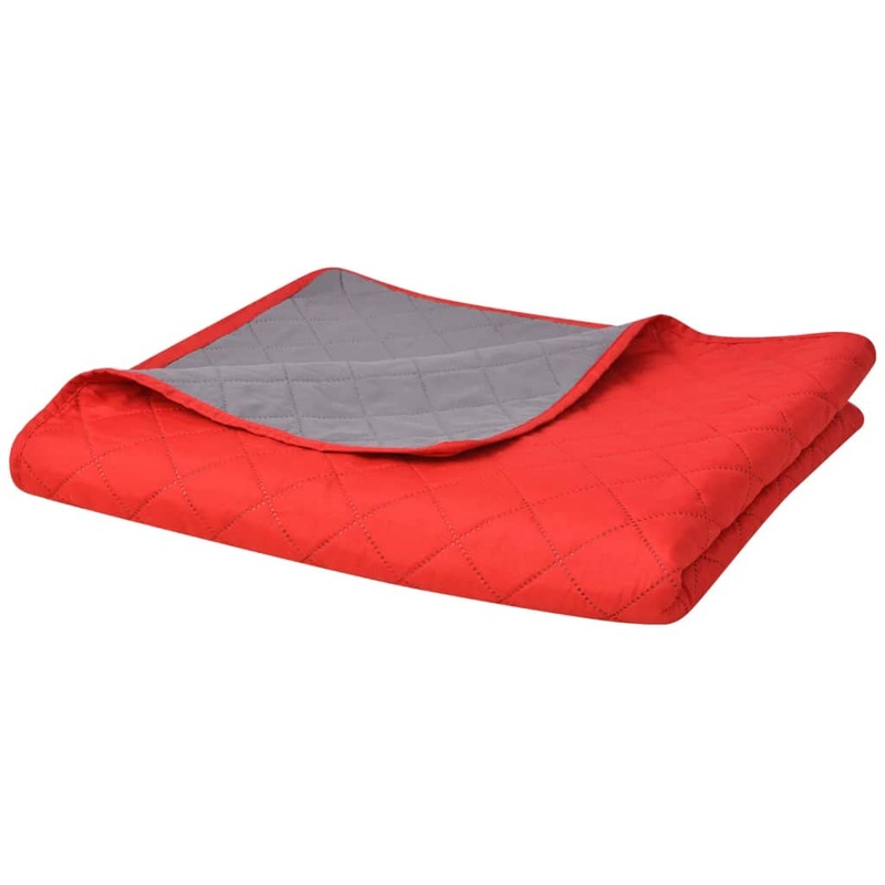 Berkfield Double-sided Quilted Bedspread Red and Grey 220×240 cm