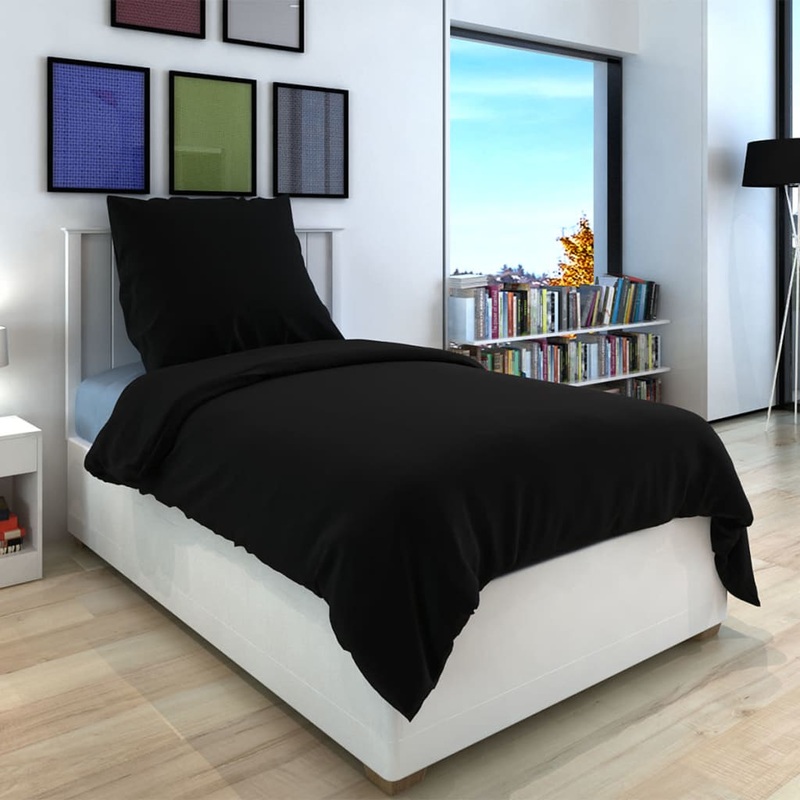 Berkfield Duvet Cover Set Cotton Black 200×200/80×80 cm