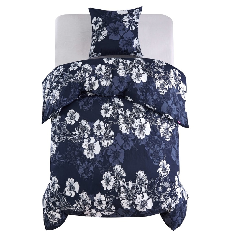 Berkfield Duvet Cover Set Floral Design Navy 140×220/60×70 cm